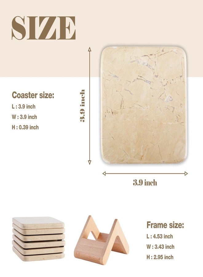 Koville Set of 6 Natural Marble Coasters for Coffee Table, Beige Yellow Marble Coaster Square 3.9" inches for Table Décor Home Décor, Handmade Luxury Aesthetic Drink Coasters for Dining, Bar or Office - Image 2